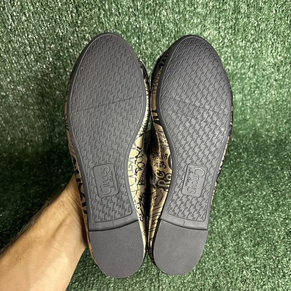 NEW Sam Edelman Circus LOGO‎ Gold Black Ciera Slip On Ballet Flats Bow Size 7
